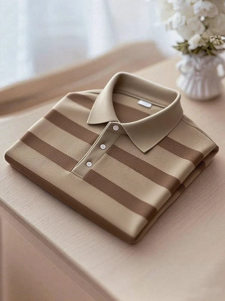 Men’s Business Casual Brown Striped Button Short SleeveShirt