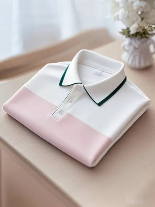 Men’s Smart Casual Color Block Logo Button Short Sleeve