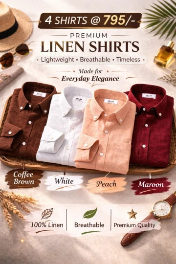 Men's Premium Linen Shirt Combo Set 5 Linen Shirts Combo Pack (4 Shirts)