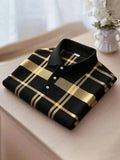 Men’s Business Stripe Logo Print Lapel Button Short Sleeve Shirt Big & Tall