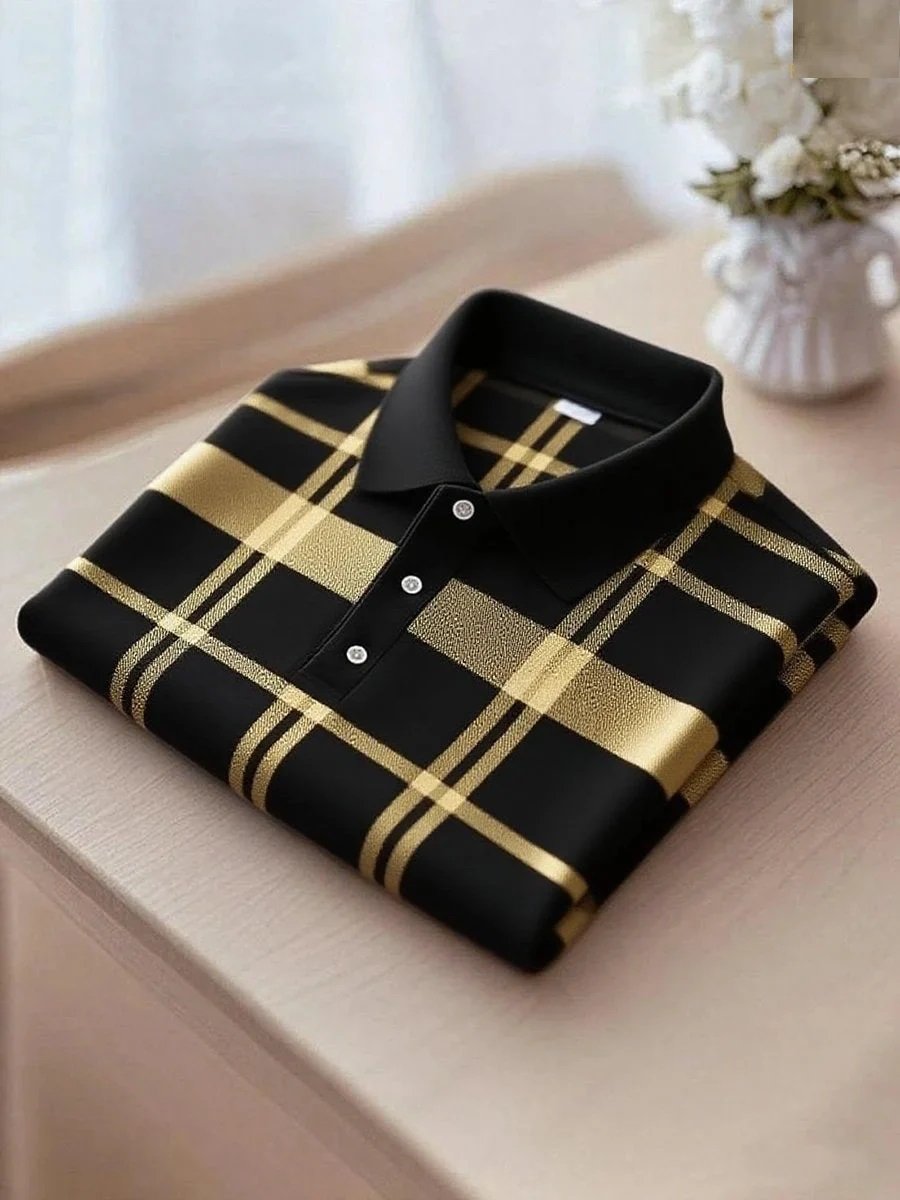 Men’s Business Stripe Logo Print Lapel Button Short Sleeve Shirt Big & Tall