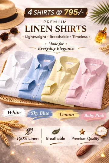 Men's Premium Linen Shirt Combo Set 5 Linen Shirts Combo Pack (4 Shirts)
