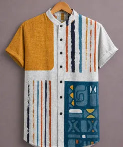 ForeverChoice™ Premium Abstract Patchwork Printed Shirt for Men – Modern Geometric Designer Half Sleeve Casual Shirt