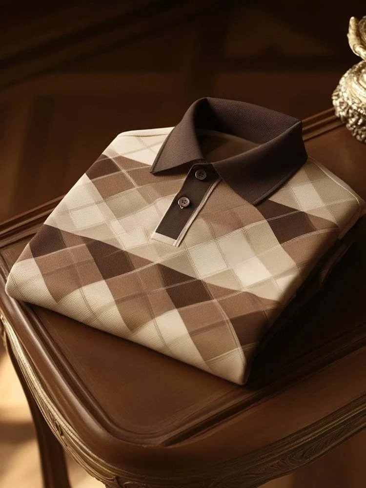 Men’s Classic Business Button Short Sleeve Shirt Plaid Polyester Loose Fit