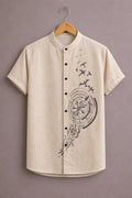 ForeverChoice™ Premium Compass Printed Shirt for Men – Minimal Travel Graphic Half Sleeve Casual Shirt