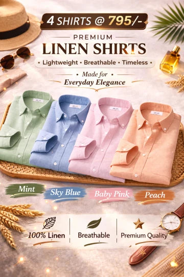 Men's Premium Linen Shirt Combo Set 5 Linen Shirts Combo Pack (4 Shirts)