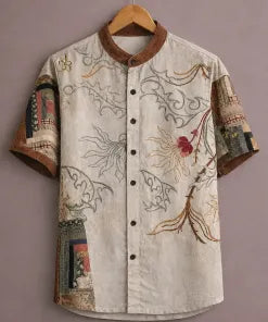 ForeverChoice™ Premium Artistic Printed Shirt for Men – Designer Half Sleeve Casual Shirt | Unique Floral Abstract Style