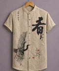 ForeverChoice™ Premium Japanese Art Printed Shirt for Men – Crane Graphic Designer Half Sleeve Casual Shirt