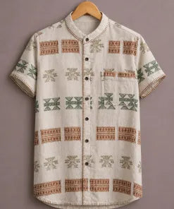 ForeverChoice™ Premium Ethnic Pattern Printed Shirt for Men – Traditional Designer Half Sleeve Casual Shirt