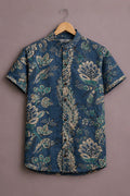 ForeverChoice™ Premium Floral Printed Shirt for Men – Elegant Blue Designer Half Sleeve Casual Shirt