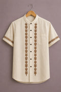 ForeverChoice™ Premium Minimal Embroidery Shirt for Men – Elegant Ethnic Line Designer Half Sleeve Casual Shirt