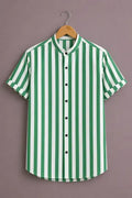 ForeverChoice™ Premium Vertical Stripe Shirt for Men – Green & White Designer Half Sleeve Casual Shirt