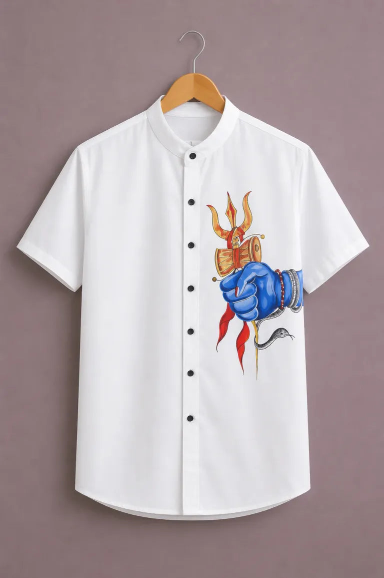 ForeverChoice™ Premium Shiva Trishul Graphic Shirt for Men – Spiritual Designer Half Sleeve Casual Shirt
