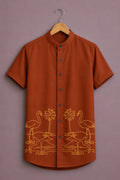 ForeverChoice™ Flamingo Palm Designer Shirt for Men – Rust Brown Premium Casual Half Sleeve Shirt