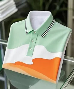 Men’s Classic Business Tricolor Irregular Logo Button Short Sleeve