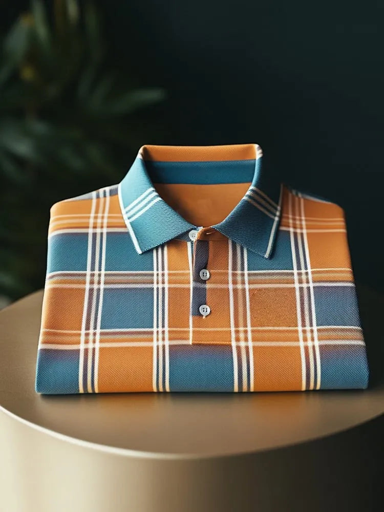 Men’s Classic Business Check Logo Button Short Sleeve Shirt