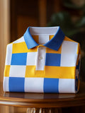 Men’s Classic Business Check Logo Button Short Sleeve Shirt
