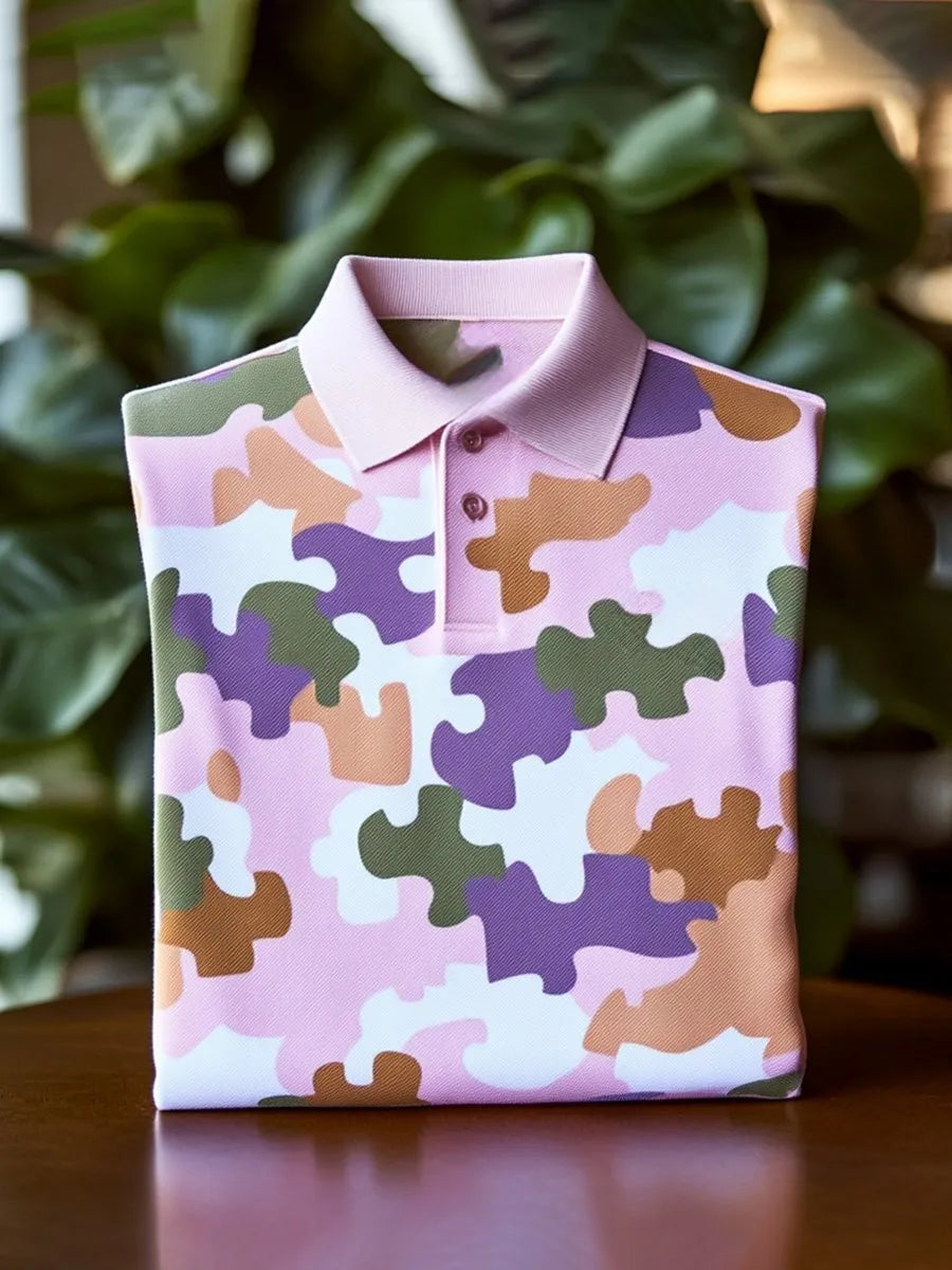 Men’s Classic Business Logo Button Short Sleeve Shirt