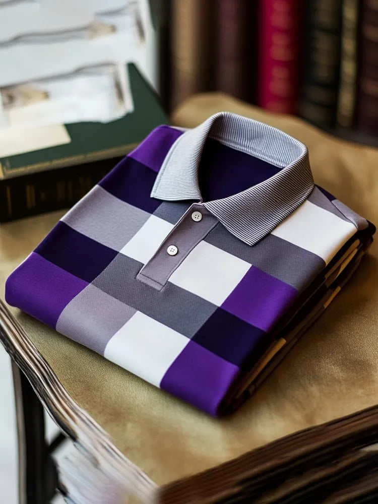 Men’s Classic Business Check Logo Button Short Sleeve Shirt