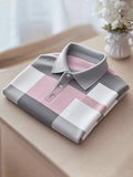 Men’s Business Casual Grey and Pink Button Short Sleeve Shirt