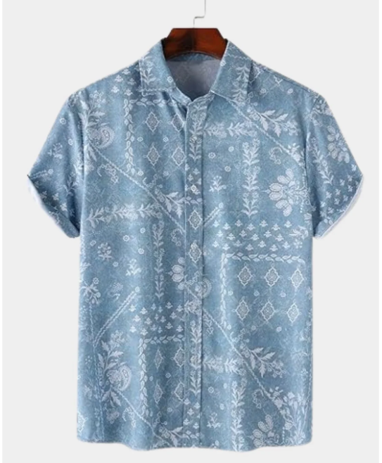 Hawaiian Motifs Blue Shirt