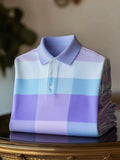 Men’s Classic Business Check Logo Button Short Sleeve Shirt