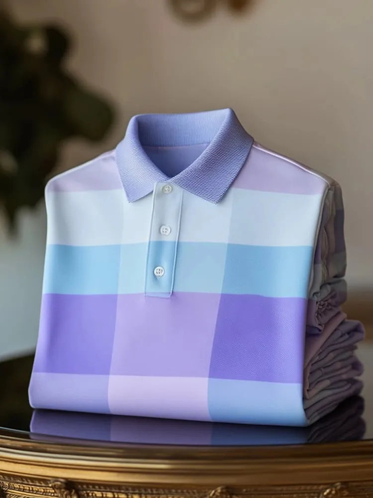 Men’s Classic Business Check Logo Button Short Sleeve Shirt